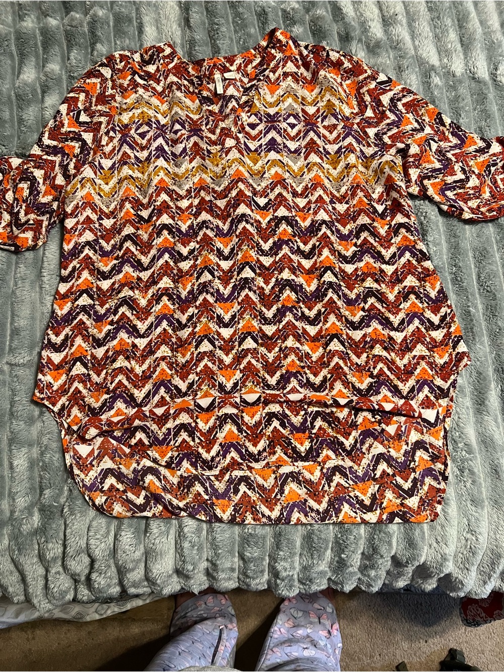 Cato Chevron Print Tunic — Orange, Purple & Cream
